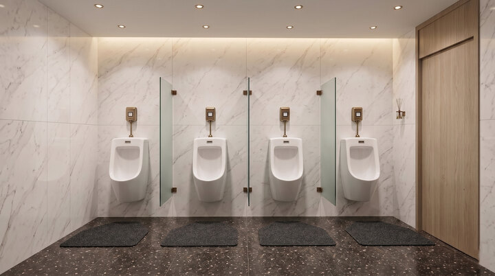 School restroom toilet mat application